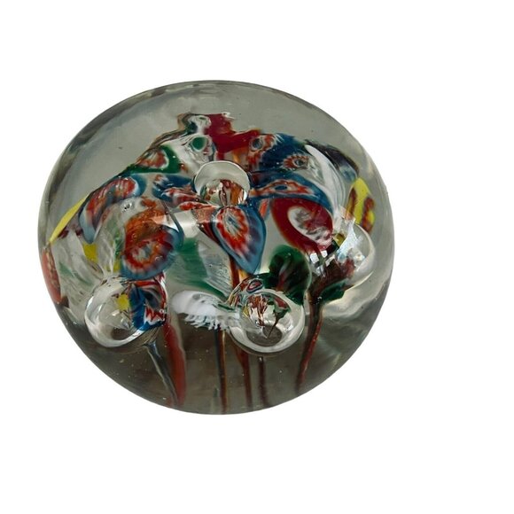Vintage Glass Paperweight Rainbow Millefiori Art Glass Domed Ball 2" x 2.5" - Picture 5 of 12